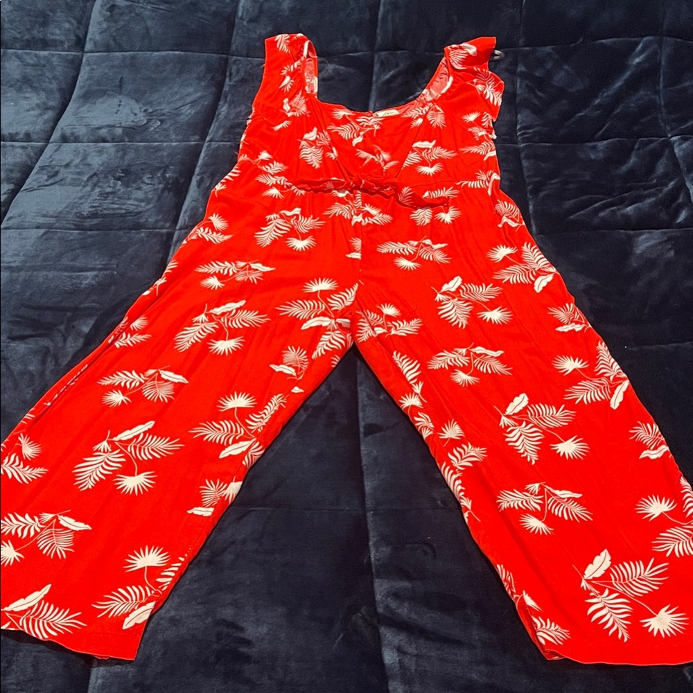 St. John's Bay Red Leaf Print Jumpsuit - Picture 2 of 10